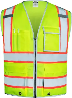 SKSAFETY 10 Pockets Safety Vest, Class 2 High Visibility Security with Zipper, Hi Vis Vest with Reflective Strips, ANSI/ISEA Standard, Construction Work Vest for Men  Women Lime, XL