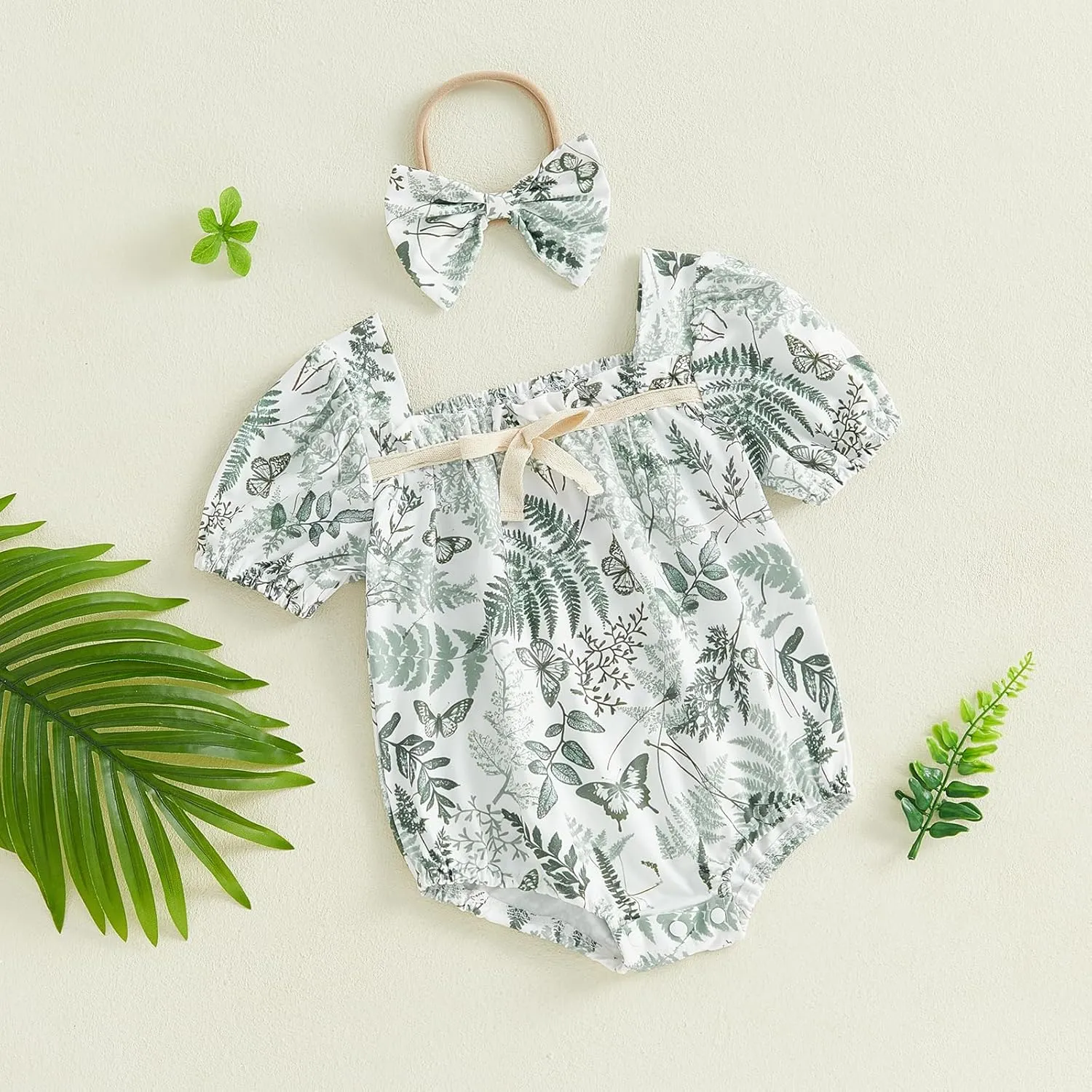 Summer Outfit Baby Girl Short Sleeve Romper Bodysuit Jumpsuit Striped Embroidered Mallard Duck Clothes