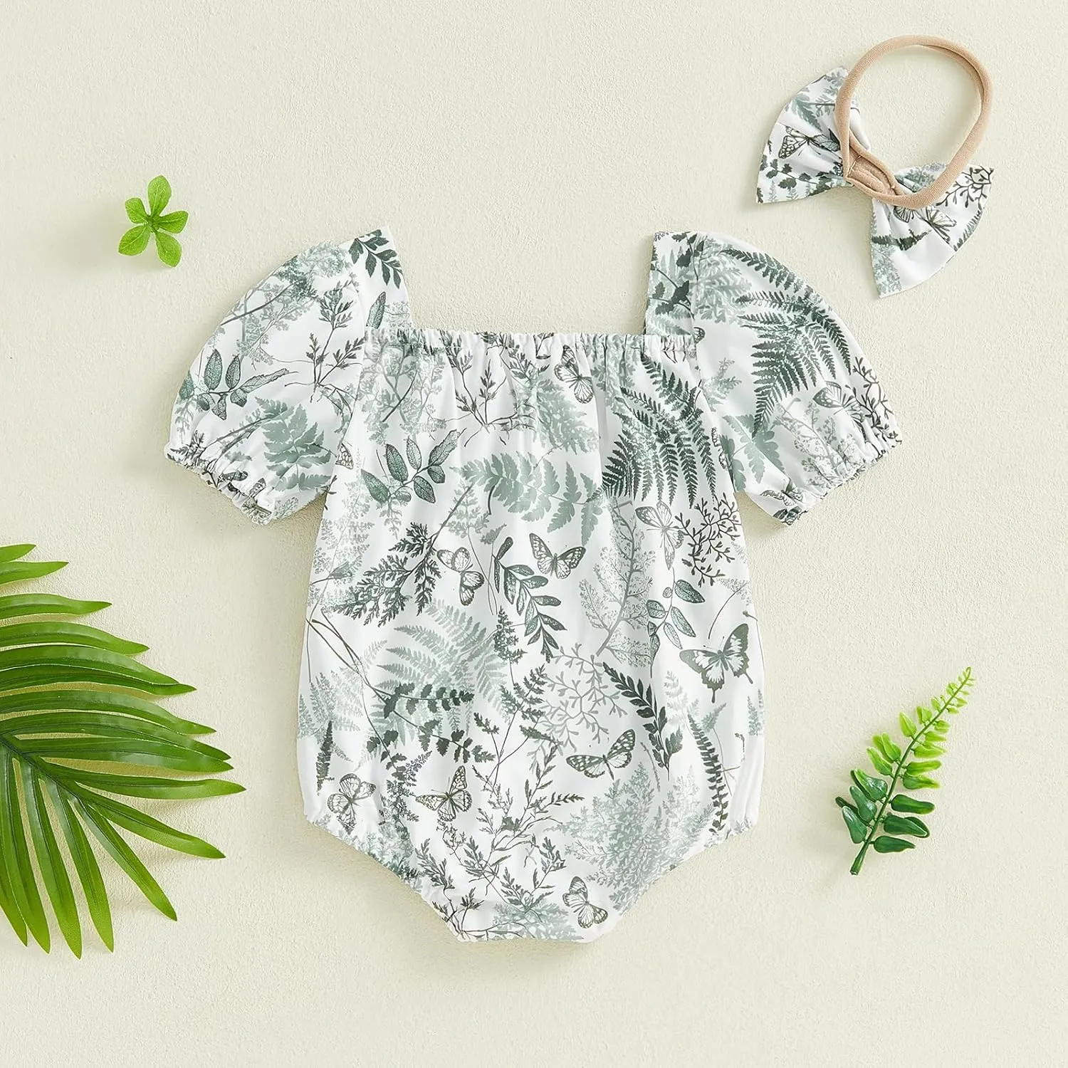 Summer Outfit Baby Girl Short Sleeve Romper Bodysuit Jumpsuit Striped Embroidered Mallard Duck Clothes