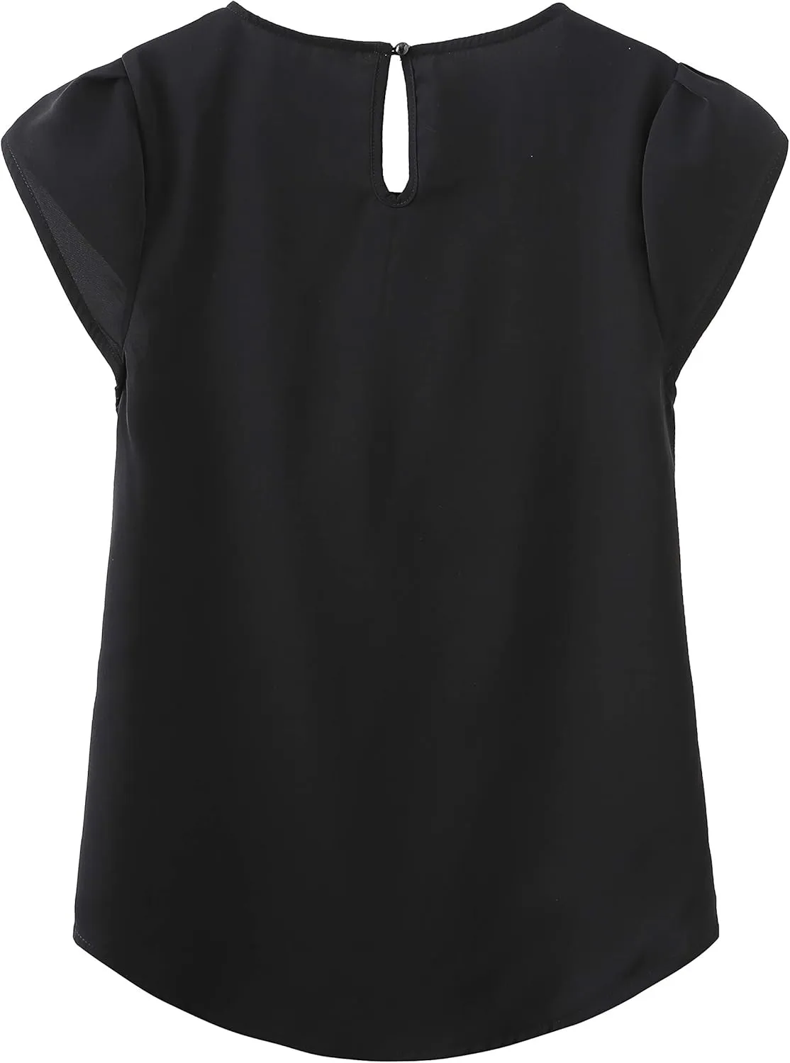 TASAMO Women's Casual Round Neck Basic Pleated Top Cap Sleeve Curved Keyhole Back Chiffon Blouse