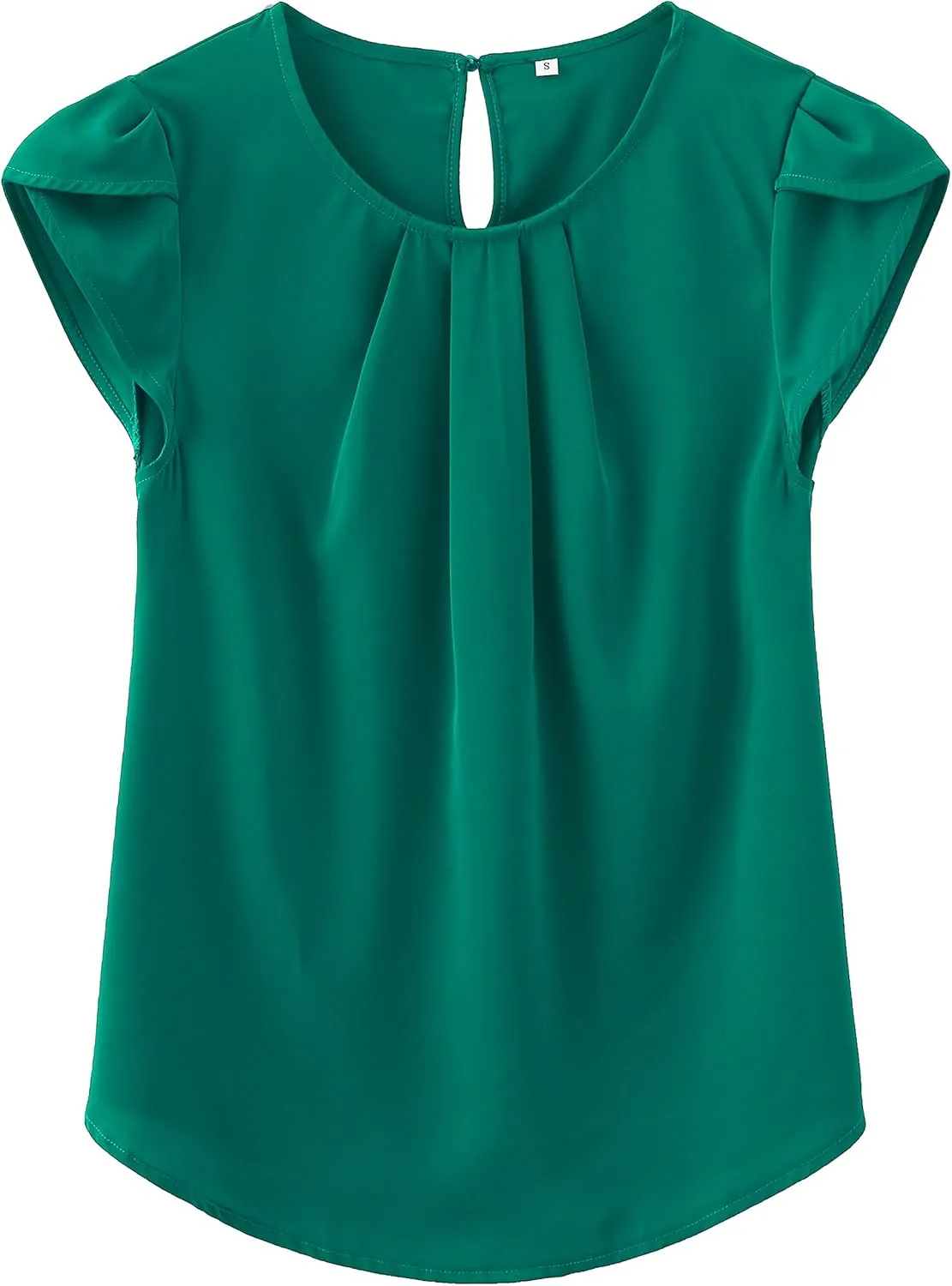 TASAMO Women's Casual Round Neck Basic Pleated Top Cap Sleeve Curved Keyhole Back Chiffon Blouse