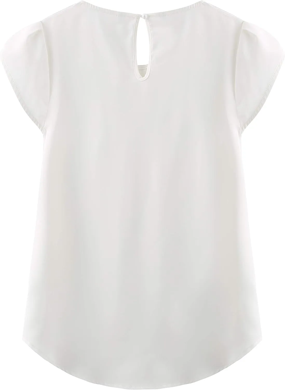 TASAMO Women's Casual Round Neck Basic Pleated Top Cap Sleeve Curved Keyhole Back Chiffon Blouse