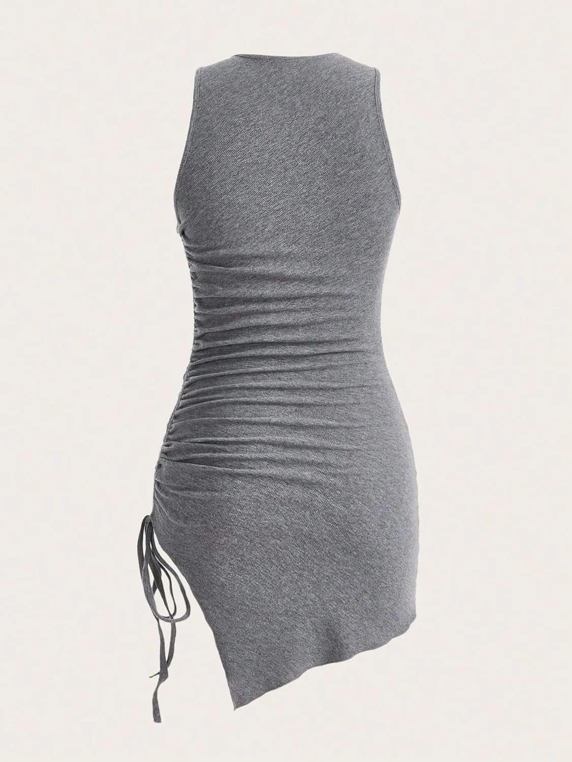 Verdusa Women's Sleevelss Drawstring Side Asymmetrical Hem Short Bodycon Tank Dress