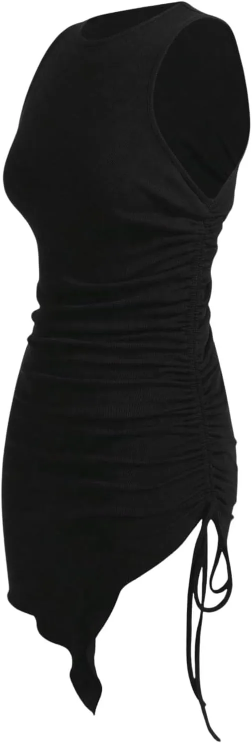 Verdusa Women's Sleevelss Drawstring Side Asymmetrical Hem Short Bodycon Tank Dress