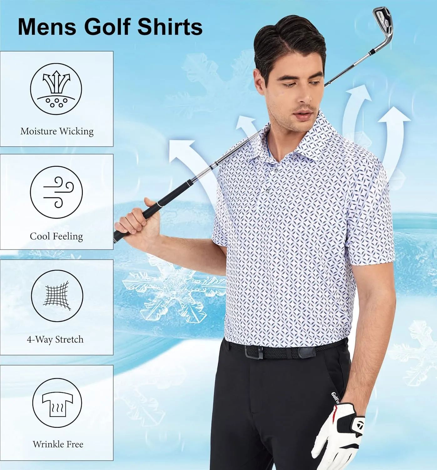 WARHORSEE Mens Golf Polo Shirts Short Sleeve Quick Dry, Performance Stretchy Casual Polo Shirts for Men