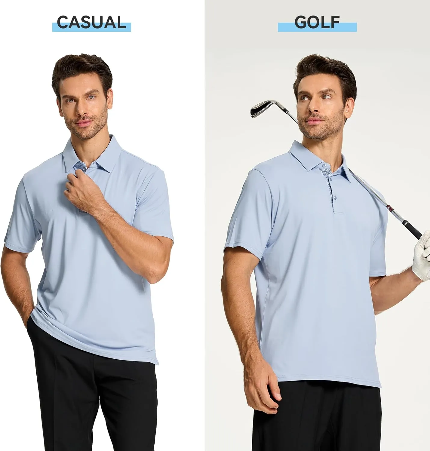 WARHORSEE Mens Golf Shirt Short Sleeve Striped Golf Polo Shirts for Men Moisture Wicking Performance Dry Fit Polo Shirts