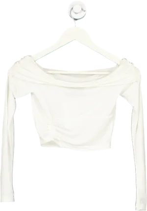 White Fox White Off-Shoulder Crop Top UK XS