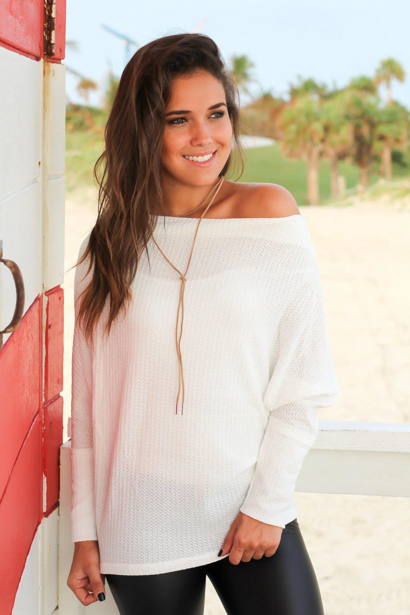 White Off Shoulder Knit Top