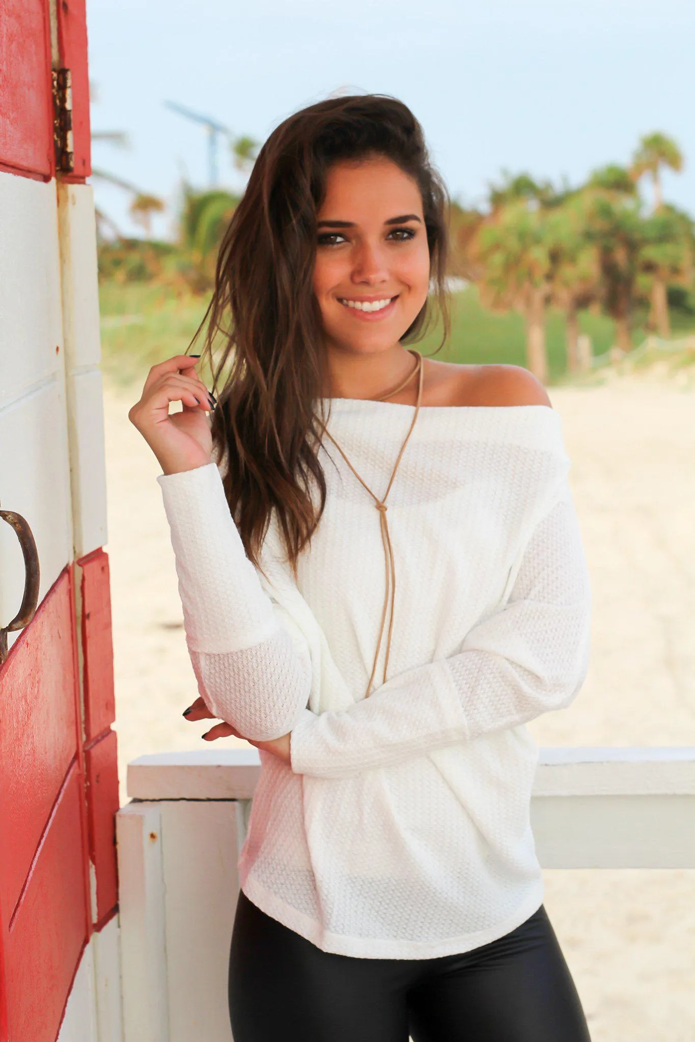 White Off Shoulder Knit Top