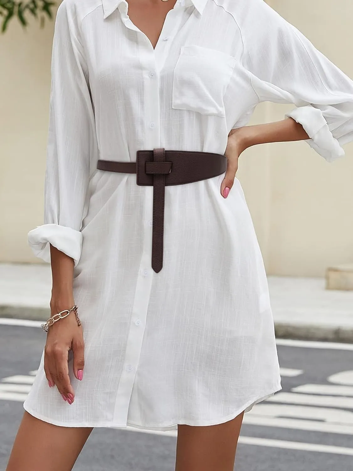 Women Faux Leather Tie Belt Knotted Wide Waist Belt for Jeans Jumpsuit Coat Dress