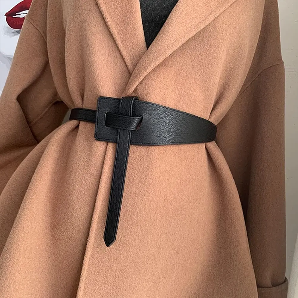 Women Faux Leather Tie Belt Knotted Wide Waist Belt for Jeans Jumpsuit Coat Dress