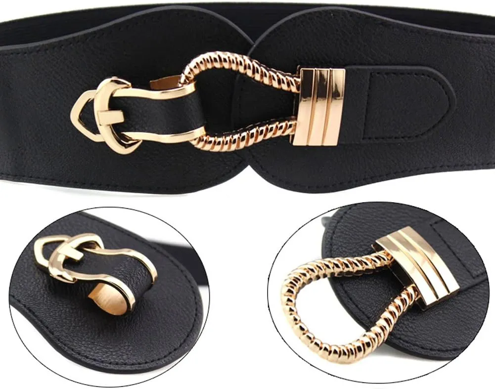 Women Wide Belts Elastic Cinch Stretch Band Wrap Metal Buckle Decorative Retro High Waist Belt for Dresses
