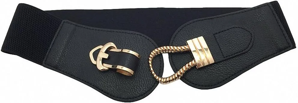 Women Wide Belts Elastic Cinch Stretch Band Wrap Metal Buckle Decorative Retro High Waist Belt for Dresses
