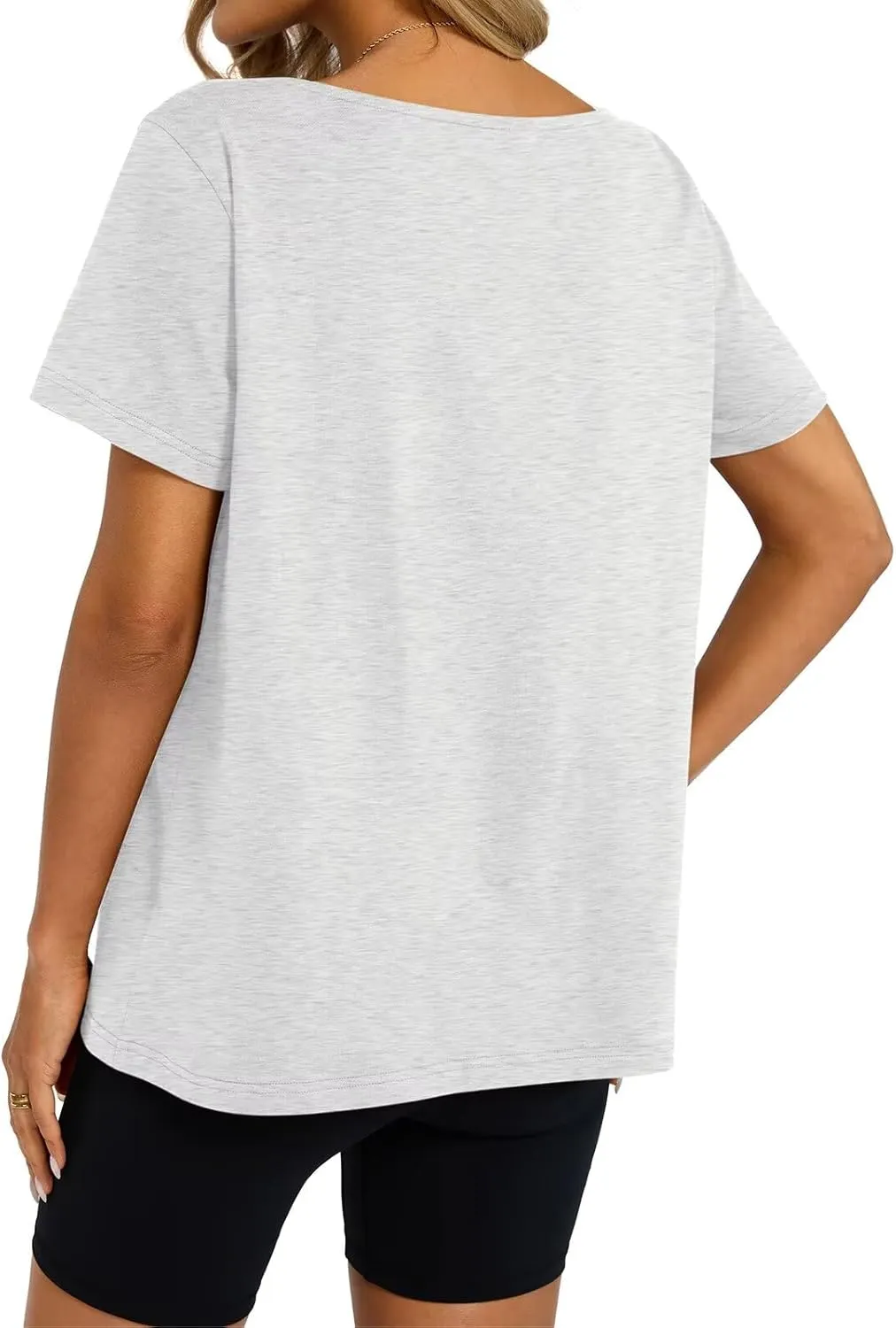 Womens Cotton Oversized Tshirts Boat Neck Off Shoulder Short Sleeve Tops Loose Fit Summer Streetwear Clothes