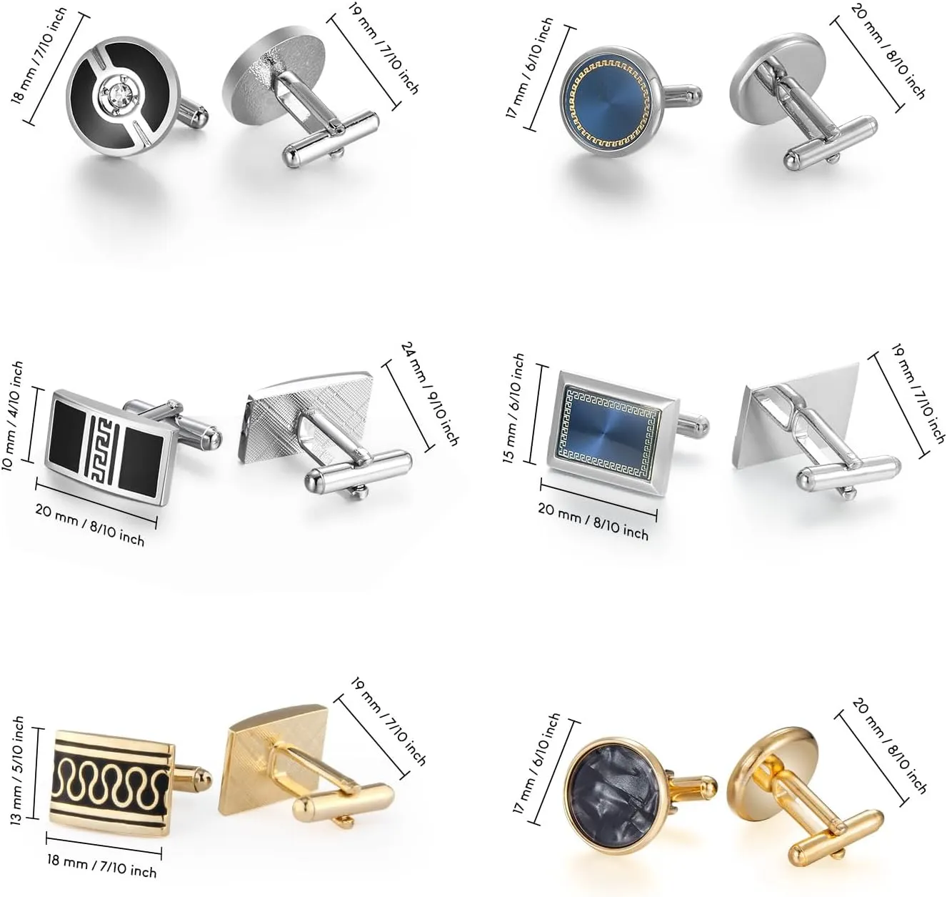 wynameleri Cufflinks Set 6 Pairs for Men, Business Formal Shirts Buttons Cuff Link Packed in Case